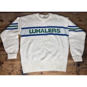 Hartford Whalers Vintage Cliff Engle NHL Hockey Mens Med Wool Sweater White 80s